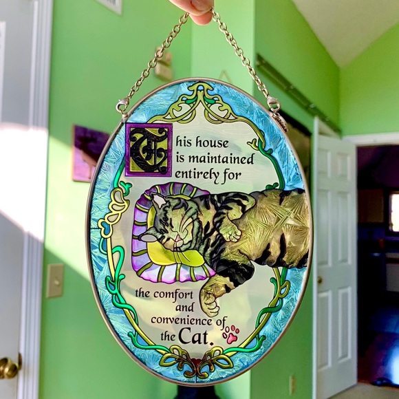 Wall Decor Vintage Amia Stained Glass Sun Catcher Cat Kitty Lover